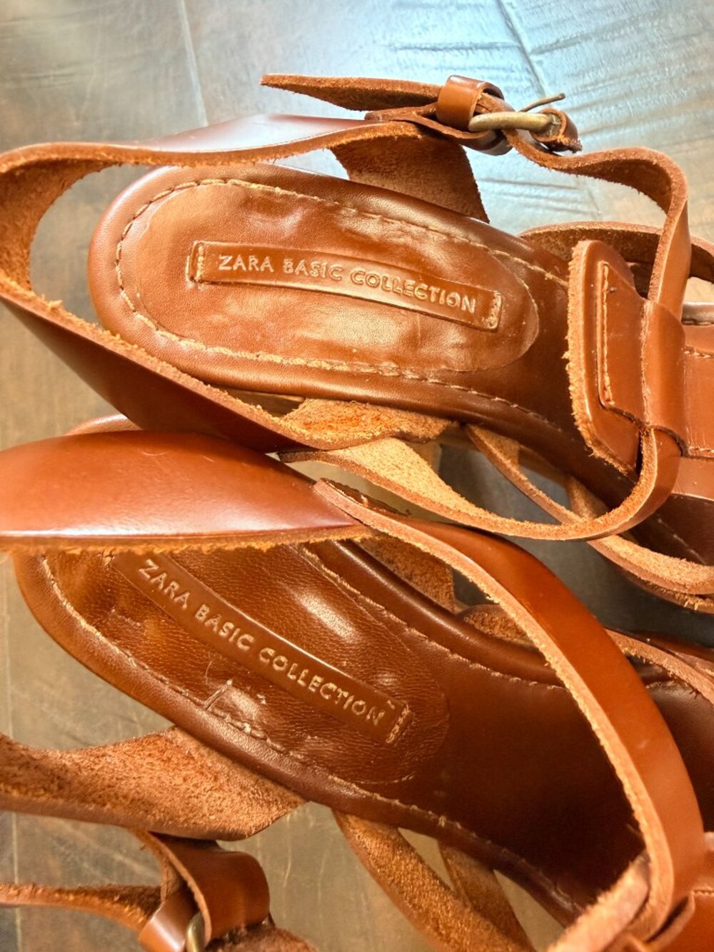 Women Zara Collection Brown Strapped Leather Sandals Size 8 - Picture 13 of 13
